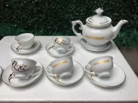 Ấm chén phú quý vẽ sen và kẻ chỉ vàng kim