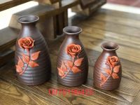 Bộ 3 bình gốm trang trí đắp hoa nổi