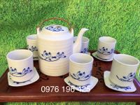 Bộ tích men mát màu trắng vẽ sen xanh dung tích 1L