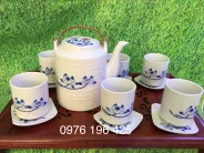 Bộ tích men mát màu trắng vẽ sen xanh dung tích 1L