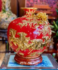Bình hút tài lộc mã đáo thành công đăp nổi vàng kim cao 30cm