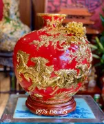 Bình hút tài lộc mã đáo thành công đăp nổi vàng kim cao 30cm