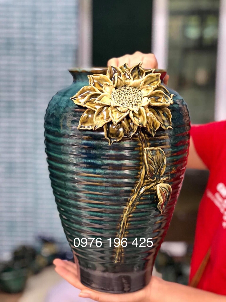 Lọ hoa hướng dương men hỏa biến cao 30cm