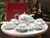 Ấm chén bưởi lượn hoa mai vàng kim