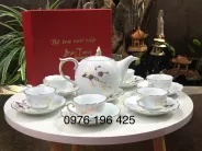 Ấm chén bưởi lượn hoa mai vàng kim