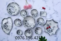 Bộ bát đĩa hoa sen gốm sứ Bát Tràng
