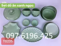 Bộ bát đĩa men ngọc kẻ chỉ miệng