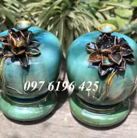 Bình hút lọc hàng vuốt tay đắp nổi hoa sen men hỏa biến  cao 23 cm