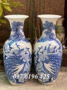 Lọ lộc bình tùng công men lam hàng kỹ cao 50cm