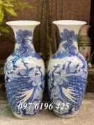 Lọ lộc bình tùng công men lam hàng kỹ cao 50cm