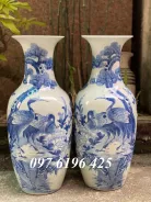 Lọ lộc bình men lam hàng kỹ vẽ tùng hạc