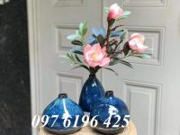 set 3 lọ hoa decor men hỏa biến xanh