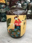 Hũ gạo dáng bí vẽ cô tấm men màu 10kg
