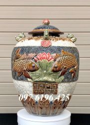 Chóe men rạn Sen ngọc ngư cao 25cm