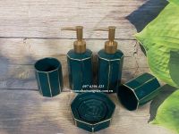 Bình đựng  dầu gội sữa tắm màu xanh cổ vịt vẽ vàng hình  trụ gân