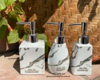 Bộ 3 bình xịt  sứ  đựng dàu gội, sữa tắm màu trắng vân  đá