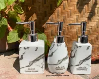 Bộ 3 bình xịt  sứ  đựng dàu gội, sữa tắm màu trắng vân  đá