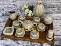 Bộ ấm chén quai sứ men hỏa biến màu kem kèm phụ kiện