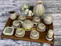 Bộ ấm chén quai sứ men hỏa biến màu kem kèm phụ kiện