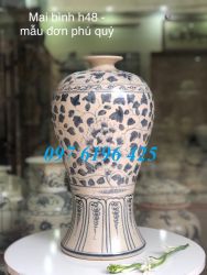 Mai bình tích lộc men rạn vẽ hoa mẫu đơn cao  48cm