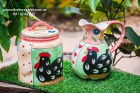 Vại muối dưa cà hoa văn nổi vẽ mầu gốm sứ Bát Tràng