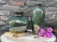 Lọ hoa Bát Tràng men hỏa biến màu xanh lục cao 21cm