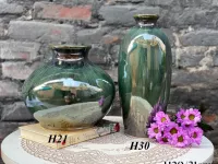 Lọ hoa Bát Tràng men hỏa biến màu xanh lục cao 21cm