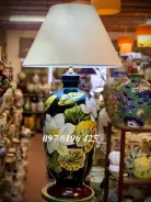 Đèn ngủ để bàn men đen vẽ hoa sen cao 65cm