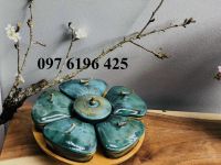 Khay mứt sứ hoa mai men hỏa biến màu xanh