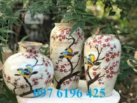 Lọ hoa vẽ chim đào gốm sứ Bát Tràng