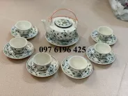 Bộ ấm trà  hoa dây quai đồng gốm Bát Tràng