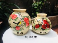 Lọ hoa vuốt tay dáng vò thấp họa tiết hoa hồng
