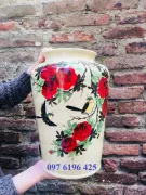 Lọ hoa vuốt tay dáng trụ vẽ hoa hồng