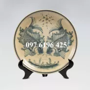 Đĩa sứ men rạn đường kính 30cm vẽ lý ngư
