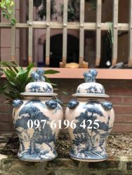 Chóe sứ men rạn 40L vẽ tùng chùa