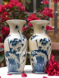 Lọ hoa men rạn vẽ sen cao 20cm