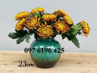 Lọ hoa dáng tròn men hỏa biến màu xanh cao 23cm