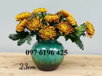 Lọ hoa dáng tròn men hỏa biến màu xanh cao 23cm