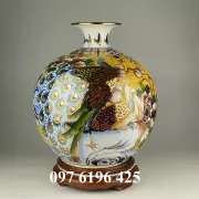 Bình hút tài lộc vẽ  chim công hoa phù dung cao 36cm