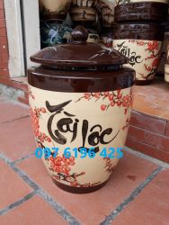 Hũ gạo tài lộc vẽ đào gốm sứ Bát Tràng 10kg