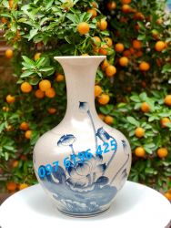 Lọ hoa dáng củ tỏi men rạn vẽ sen cao 46cm