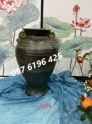 Bình gốm mộc cắm hoa sen cao 34cm