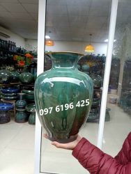 Lọ hoa Bát Tràng men hỏa biến cao 40cm màu xanh