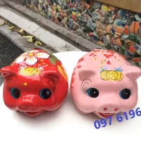 Heo tiết kiệm bằng sứ  dáng đầu tròn có chữ