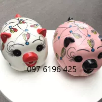 Heo sứ tiết kiệm vẽ hoa dây gốm sứ Bát Tràng