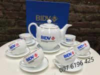 Bộ ấm chén Minh Long viền vàng kim in logo BIDV