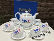 Bộ ấm chén Minh Long viền vàng kim in logo BIDV