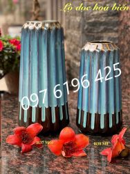 Lọ trụ gân dọc  men hỏa biến gốm sứ Bát Tràng