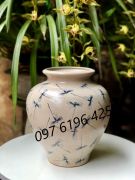 Lọ hoa men rạn vẽ chuồn dáng vò cao 29cm