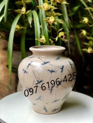 Lọ hoa men rạn vẽ chuồn dáng vò cao 29cm